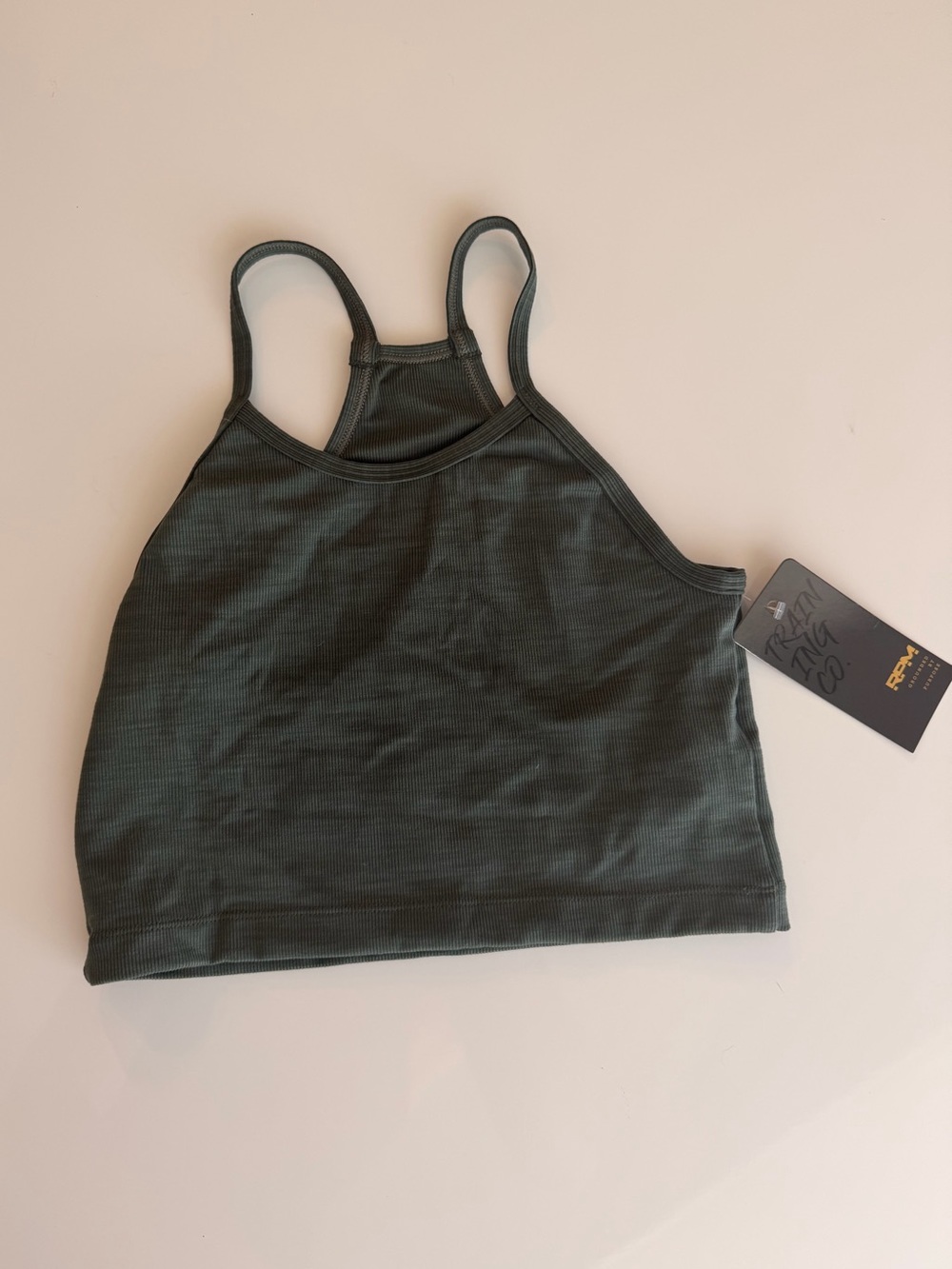 Women's Ribbed High-Neck Tank Top - Dark Green